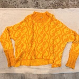 Free People Orange Yin Yang Patterned Women's Sweater
